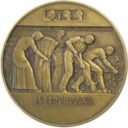 Médaille uniface en bronze - Le laboureur et ses enfants