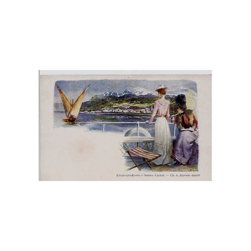 74 - Evian-les-Bains - Deux femmes au bord d'un lac  - Non voyagé - Dos non di