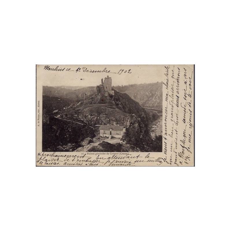 23 - Crozant - Ruines générales de Crozant -  Voyagé - Dos non divisé...