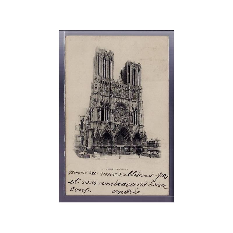 51 - Reims - la Cathédrale - Voyagé - Dos non divisé