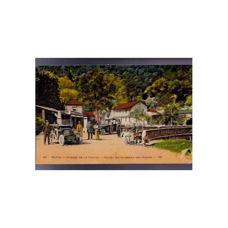 Algérie - Blida - Gorges de la Chiffa - Hotel du ruisseau des singes - Voitures - Beau plan animé en couleur - 1930